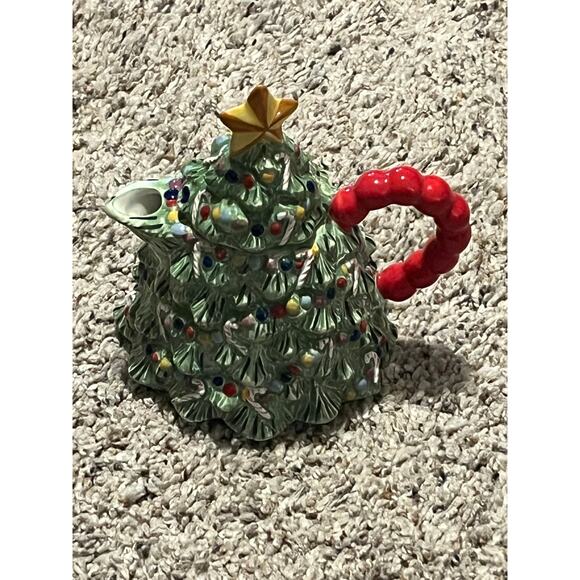 Christopher Radko Christmas Tree Creamer Pitcher Ceramic Candy Canes Gold Star - Picture 1 of 7